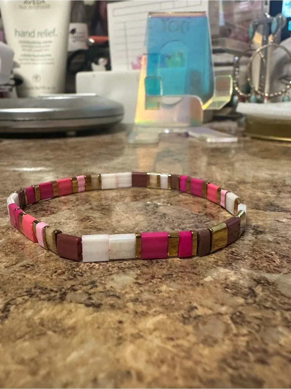 Soft Pink Tila Chiclet Bead Bracelet